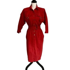 80s Vintage Red Cotton Half Sleeve Utility Sheath Jacket Size Small Made in USA‎